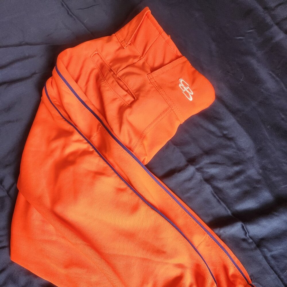 Boombah Softball Pants, Orange, Blue stripe, Size 28